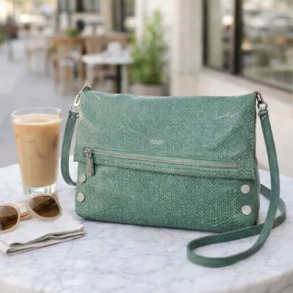 Hammitt VIP Medium Green Snakeskin Crossbody Silver Hardware - Picture 3 of 13